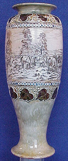 DOULTON VASE BY HANNAH BARLOW DECORATED WITH CATTLE.