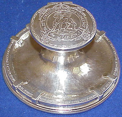 SILVER MILITARY INKWELL BY OMAR RAMSDEN.