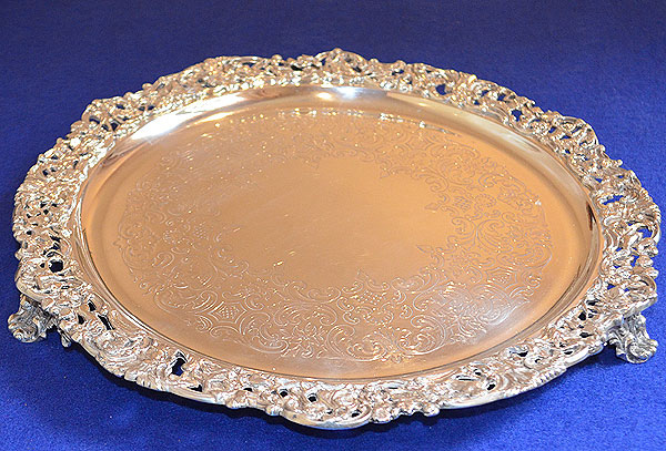 FINE DECORATIVE ENGLISH SILVER HALL MARKED SALVER.