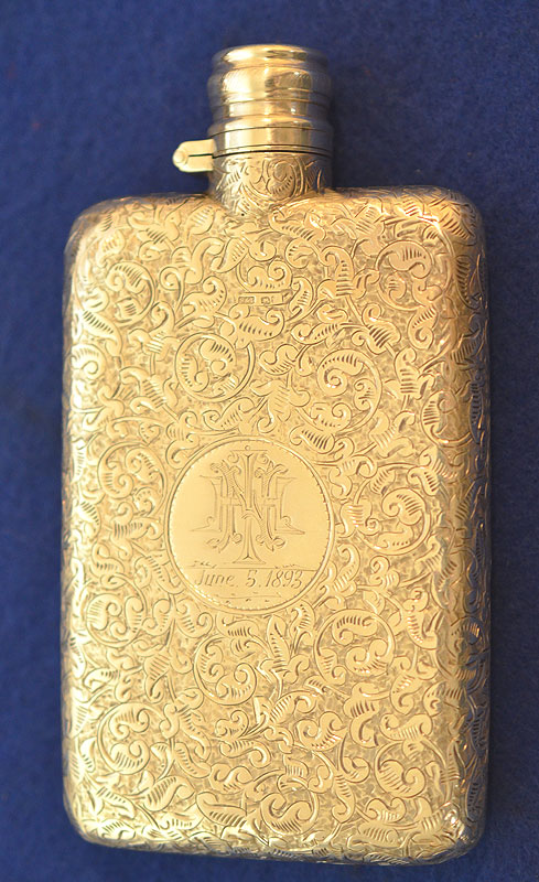 SUPERB QUALITY SILVER SPIRIT HIP FLASK.