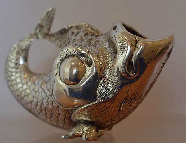 VICTORIAN SILVER NOVELTY GROTESQUE FISH.