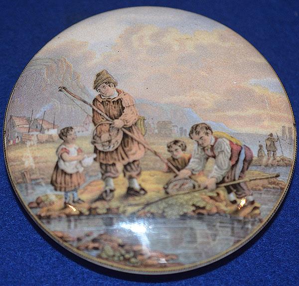 PRATT WARE POT LID, THE SHRIMPERS.