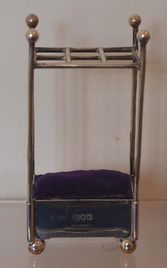VICTORIAN SAMPSON MORDAN MINIATURE VICTORIAN SILVER STICK STAND PIN CUSHION.