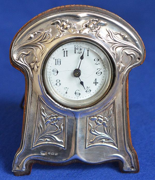 SILVER ART NOUVEAU CLOCK.