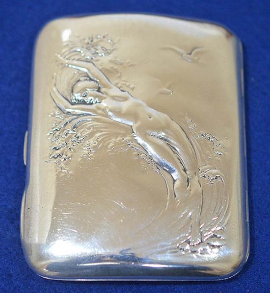 SILVER ART NOUVEAU CIGGARETTE CASE.