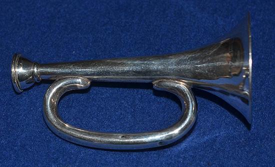 MINIATURE ENGLISH SILVER NOVELTY BUGLE.