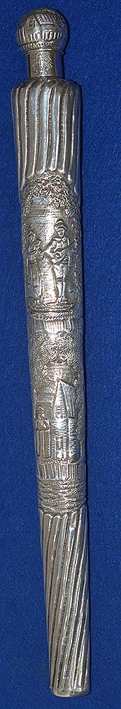 VERY LONG ENGLISH VICTORIAN SILVER SPIRIT FLASK.