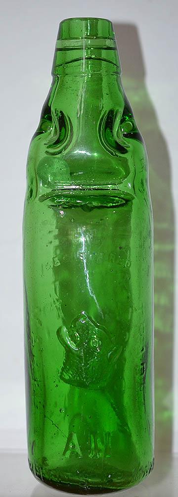 EMERALD GREEN PICTORIAL NIAGARA PATENT CODD BOTTLE,FLETCHER ILKSTONE.