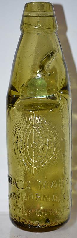 AMBER GLASS CODD BOTTLE.