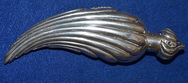 LARGE VICTORIAN SILVER ORNATE PERFUME FLASK WITH BARRETTES OF PICADILLY RETAILERS NAME.