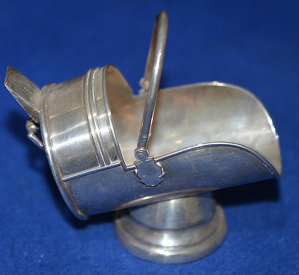 EDWARDIAN SILVER NOVELTY COAL SKUTTLE.