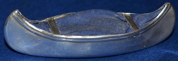 EDWARDIAN SILVER CANOE PIN CUSHION.