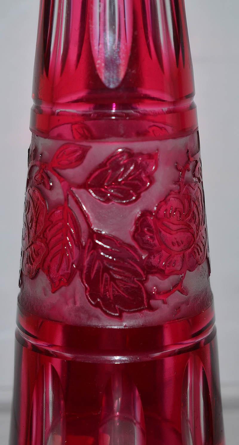 LARGE RUBY GLASS SILVER TOPED SCENT BOTTLE.