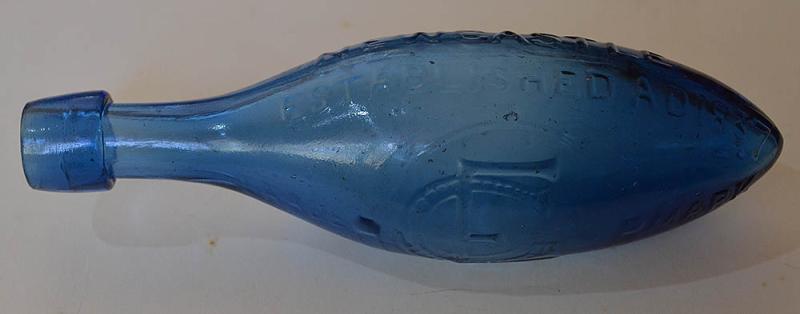 VICTORIAN BLUE GLASS HAMILTON BOTTLE.