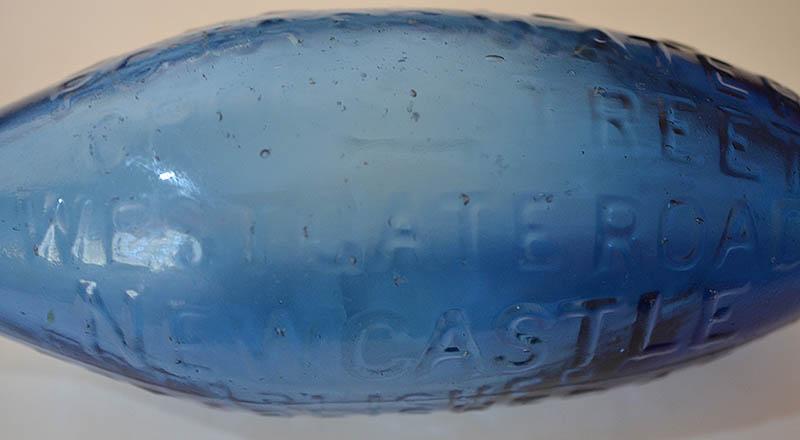 VICTORIAN BLUE GLASS HAMILTON BOTTLE.