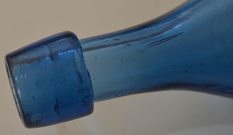 VICTORIAN BLUE GLASS HAMILTON BOTTLE.